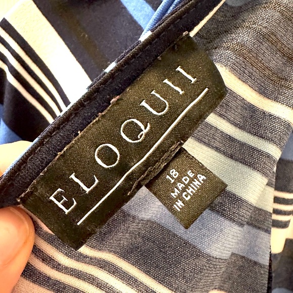 ELOQUII Blue Striped A-Line Dress with Tie-Back - Picture 4 of 7